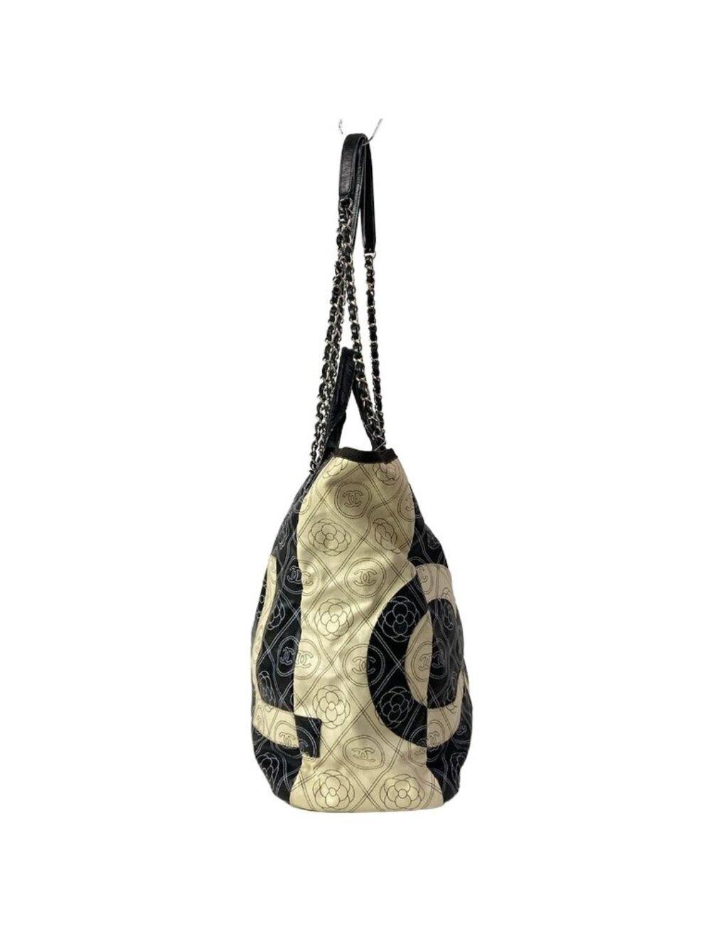 Chanel Tote Large Shopping Black Ivory 2-Way Chain Shoulder Silver Leather - Picture 2 of 15